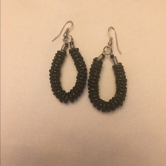 Estate Jewelry - 3/$15 Handmade black beaded hoop earrings